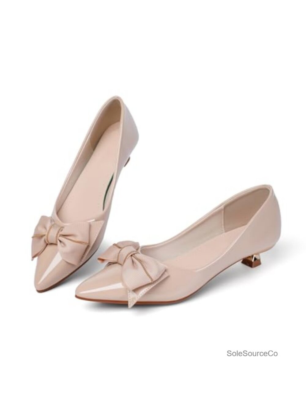 Womens Low Kitten Heel Pointed Toe Slip On Pumps Comfortable Dress Shoes